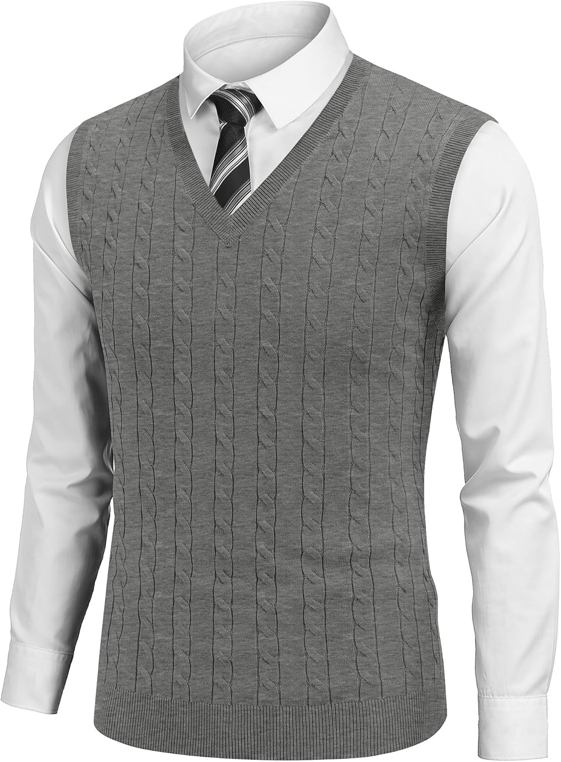 Men's Cable Knitted V Neck Sweater Vest Slim Fit Pullover 60ft