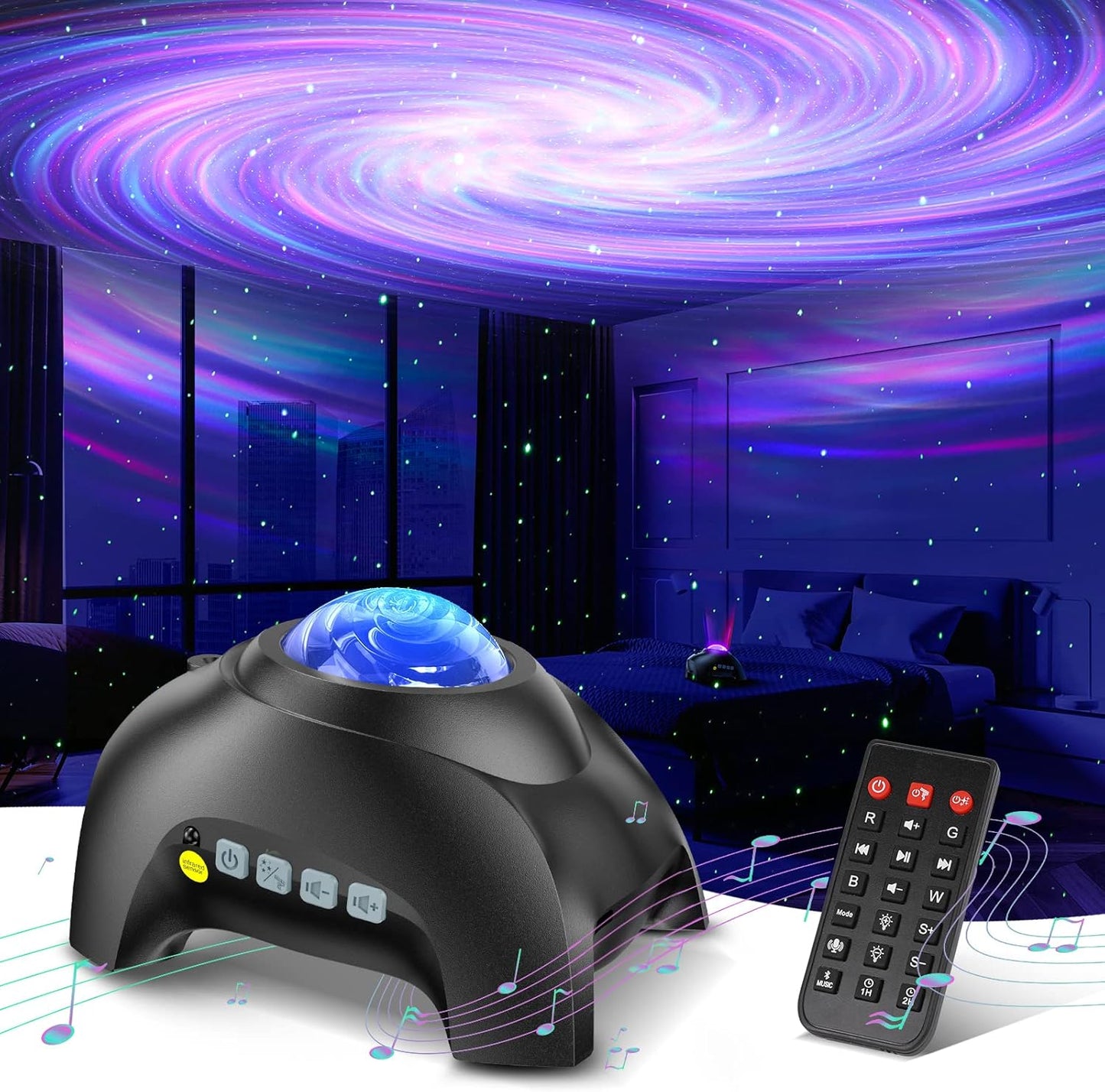 Transform Your Space with 33 Light Effects! Aurora Star Projector with White Noises & Bluetooth Speaker - HODANS
