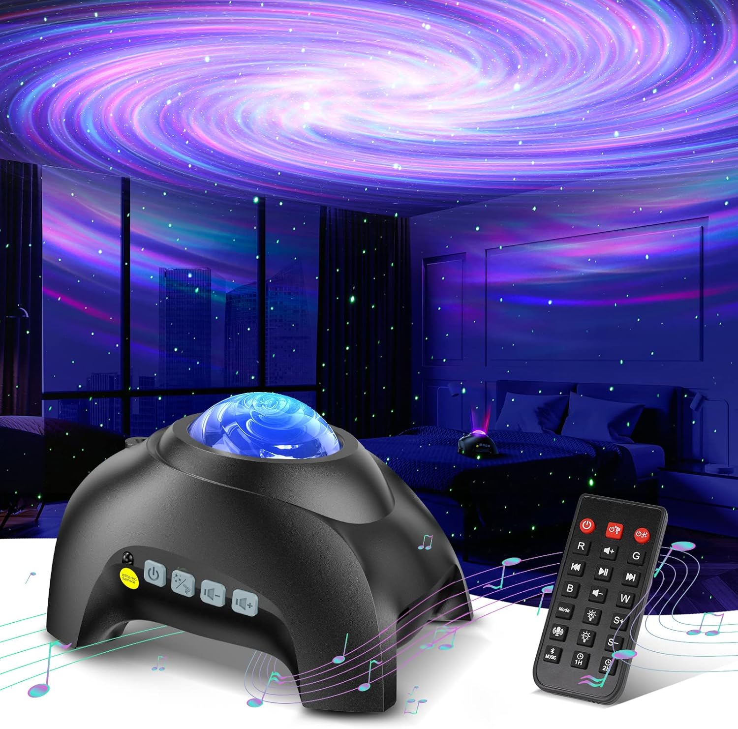 Transform Your Space with 33 Light Effects! Aurora Star Projector with White Noises & Bluetooth Speaker - HODANS