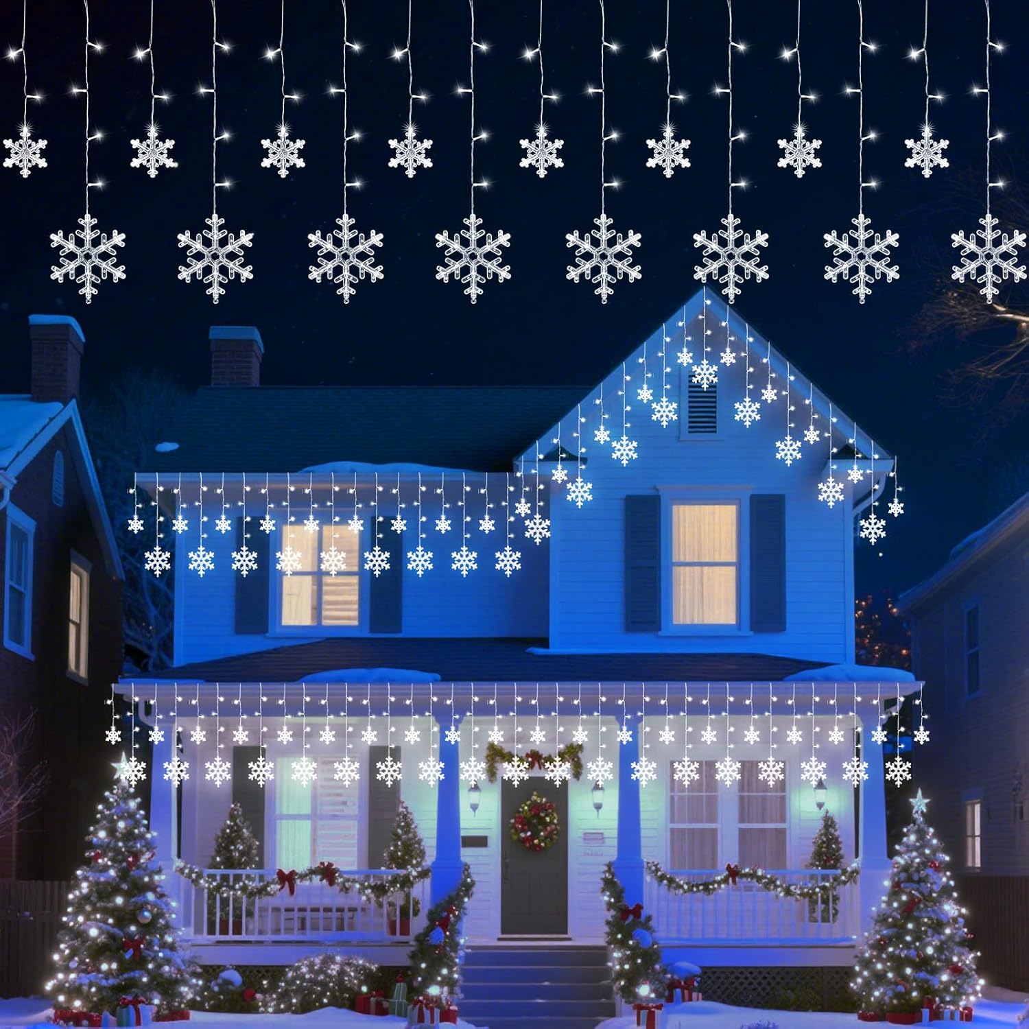 Christmas Snowflake Icicle Lights - 13ft 192LED for Festive Decor