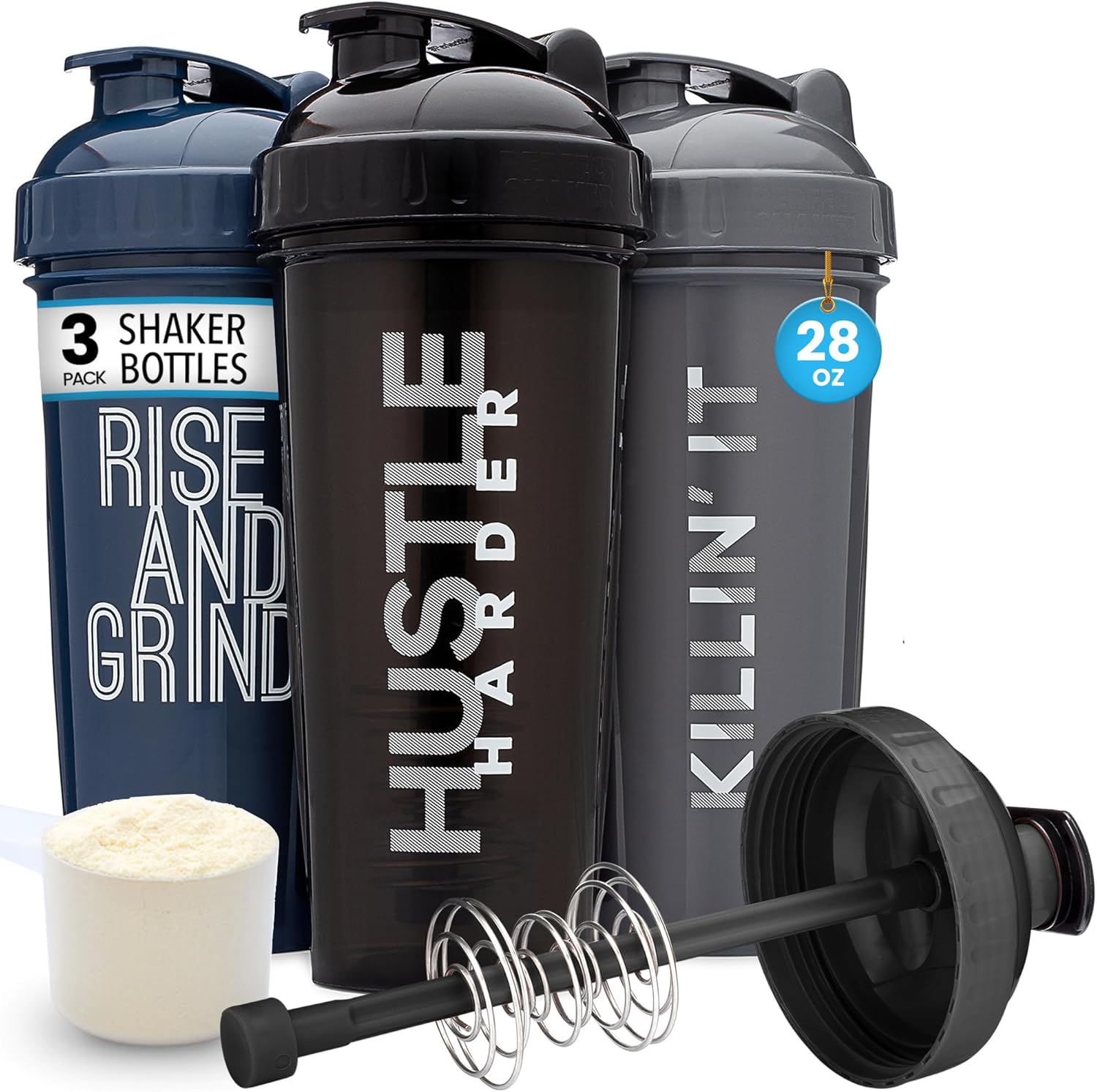 GOMOYO 28oz Shaker Bottles [3-Pack] | Motivational Quotes | BPA-Free & Dishwasher Safe