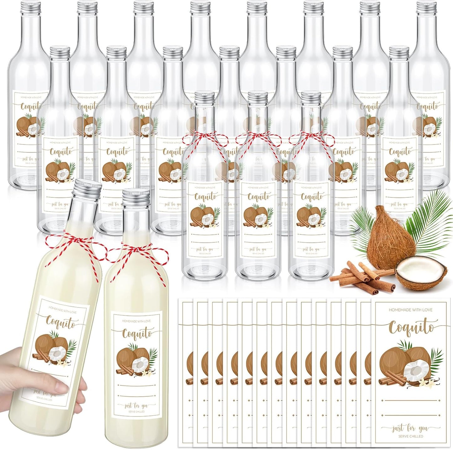 25 oz Christmas Coquito Plastic Wine Bottles for Holiday Gifts