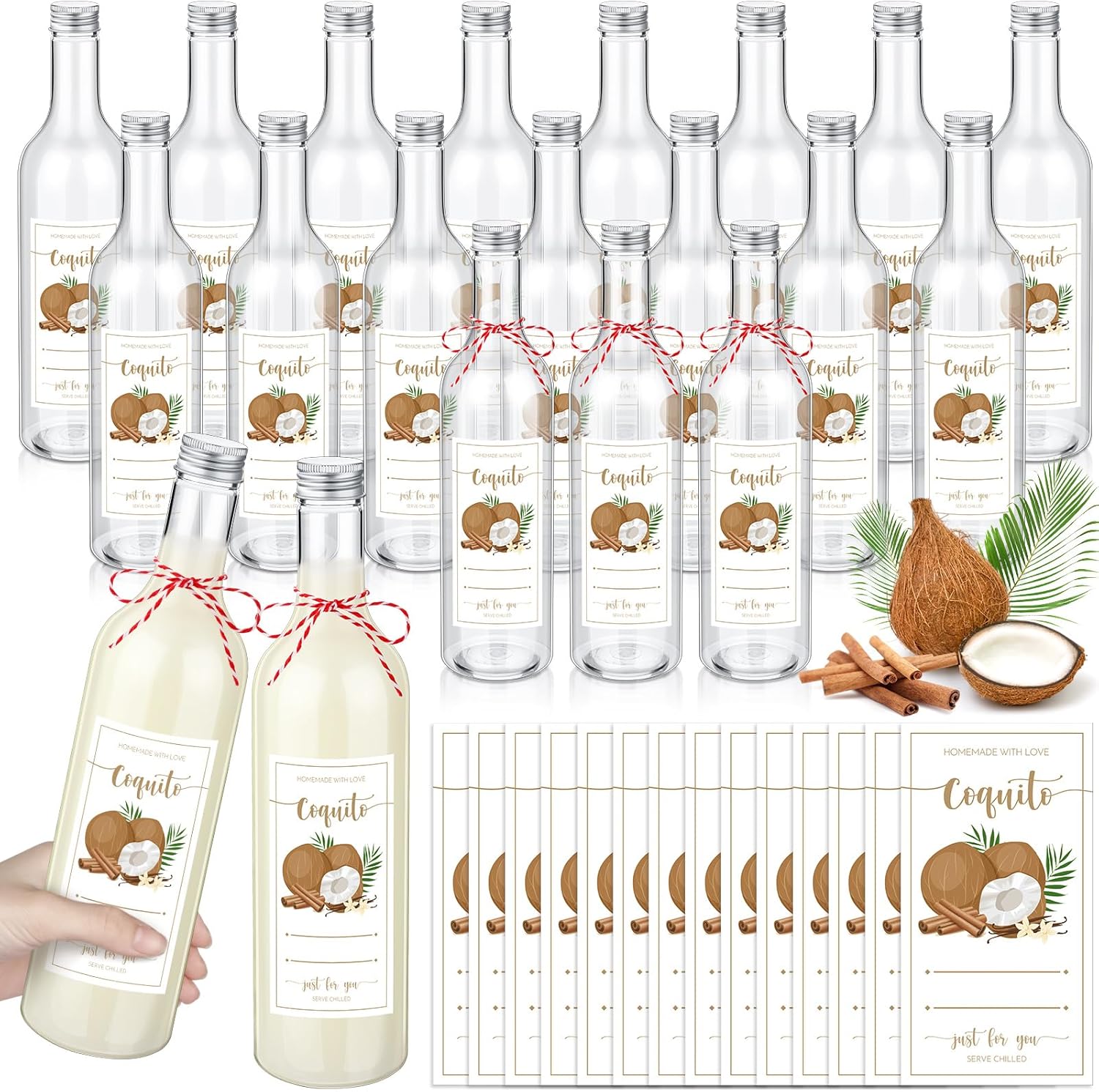 25 oz Christmas Coquito Plastic Wine Bottles for Holiday Gifts