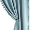 Blue Pom Pom Curtains 52in x 63in Panel - Cozy Thermal Half Blackout