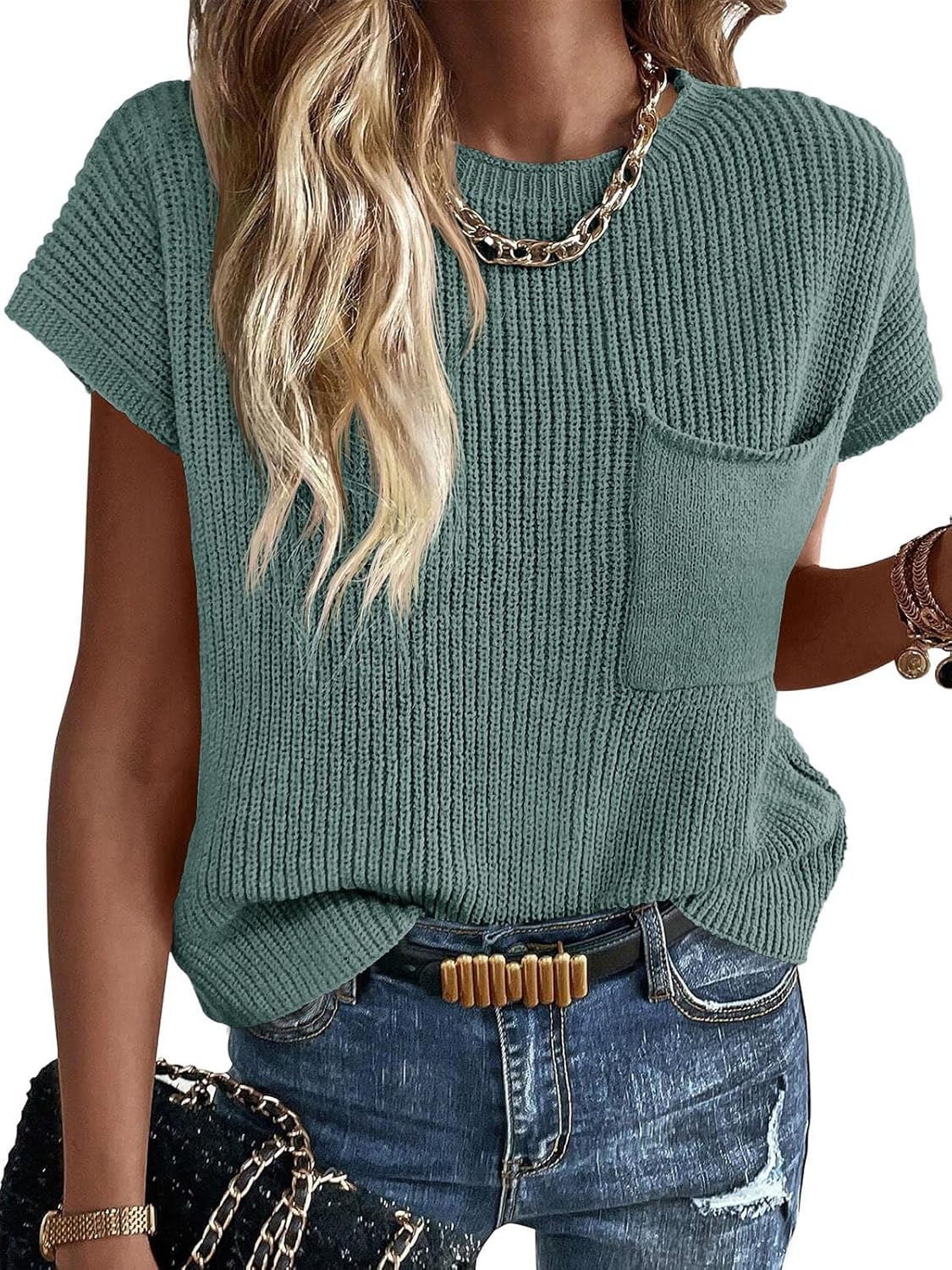 Imily Bela Summer Fall Short Sleeve Sweater Vest for Women