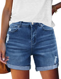FEKOAFE Womens Mid High Waist Ripped Denim Shorts - Comfortable Fit