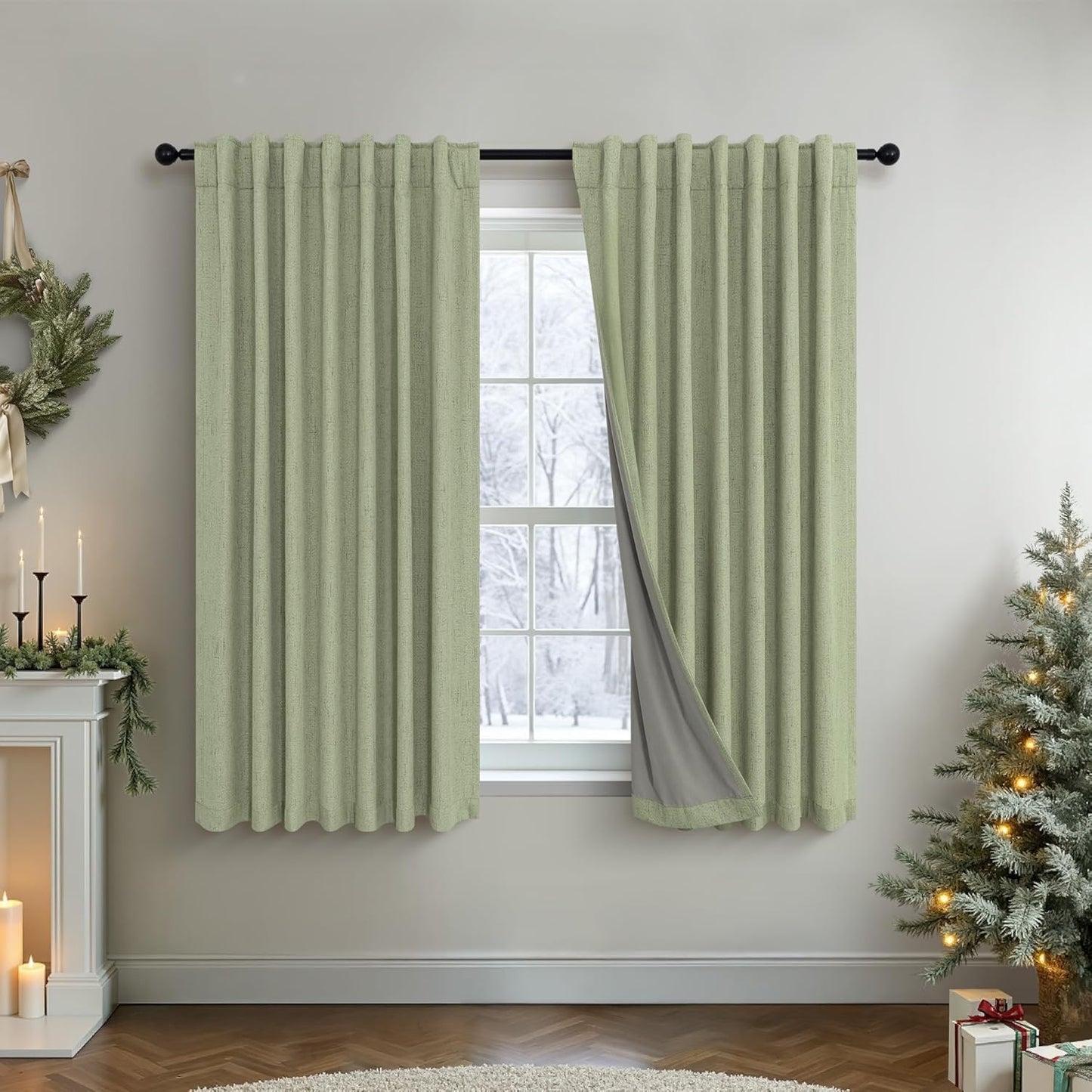 Light Sage Green Short Blackout Curtains for Small Spaces