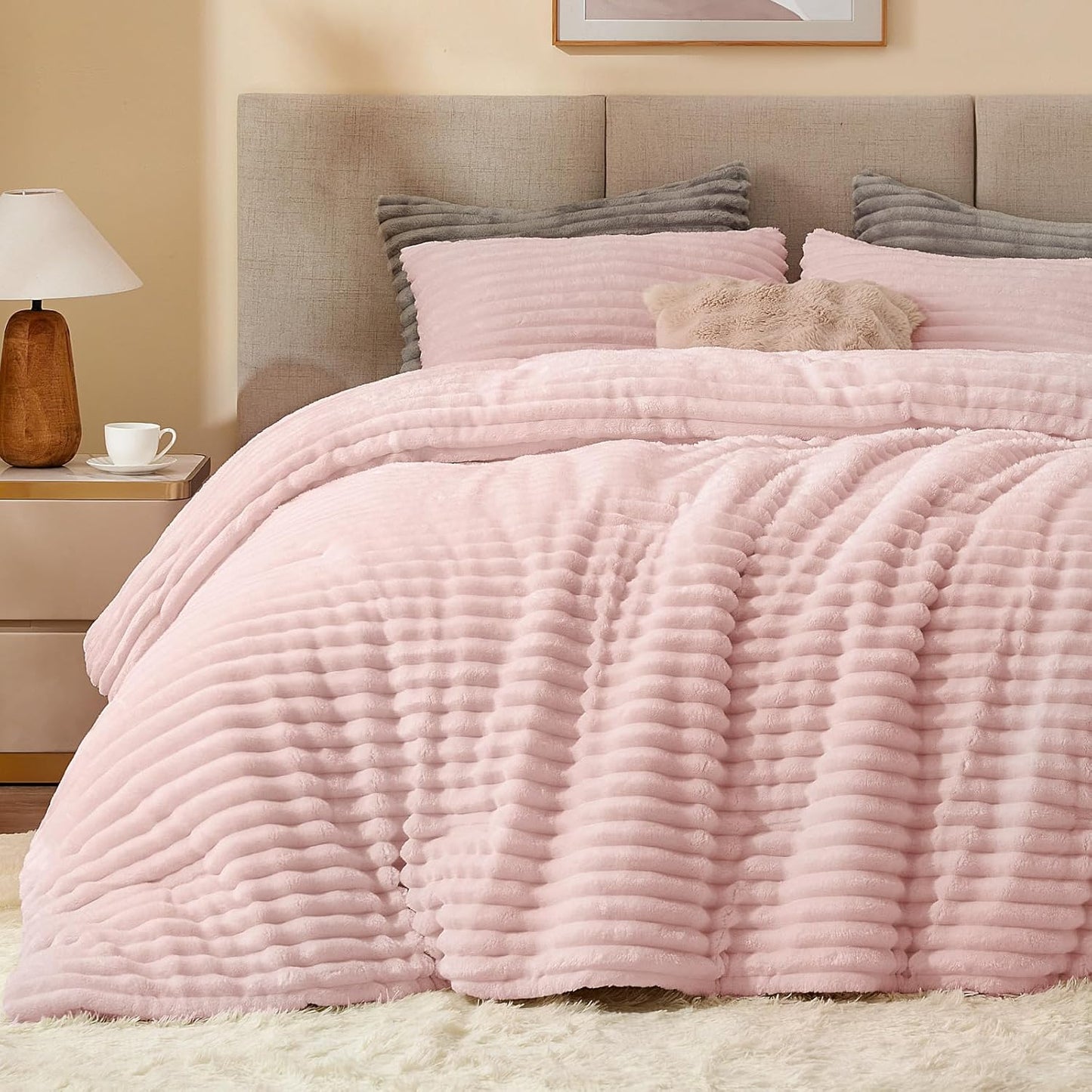 BEDELITE Fleece Twin Comforter Set - Soft Warm Fluffy Pink Bedding