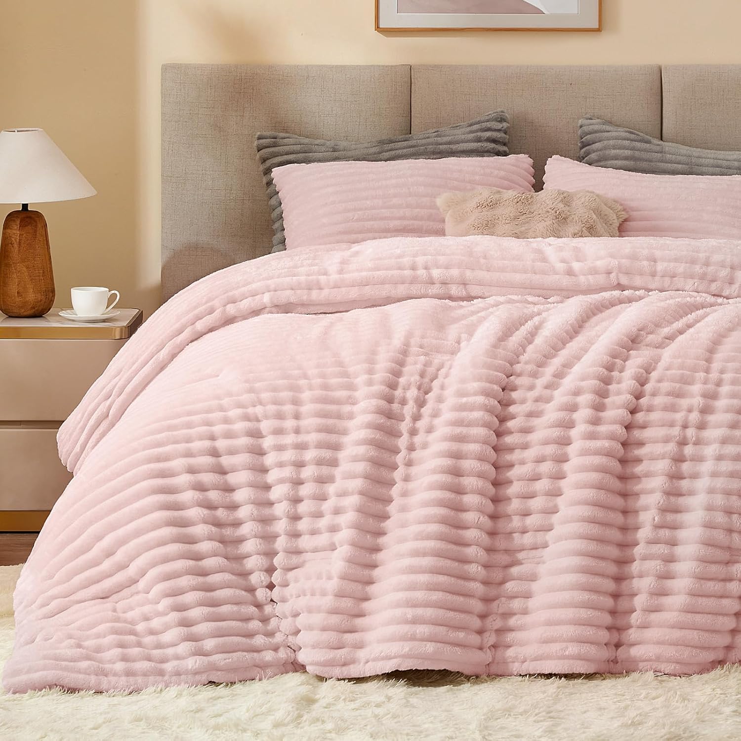 BEDELITE Fleece Twin Comforter Set - Soft Warm Fluffy Pink Bedding