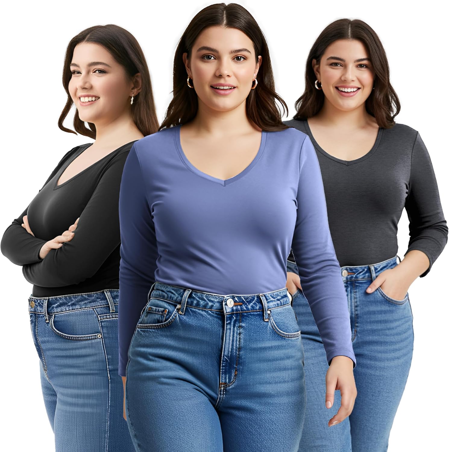 Emmalise Women's Vneck Long Sleeve Tee for Comfort and Style