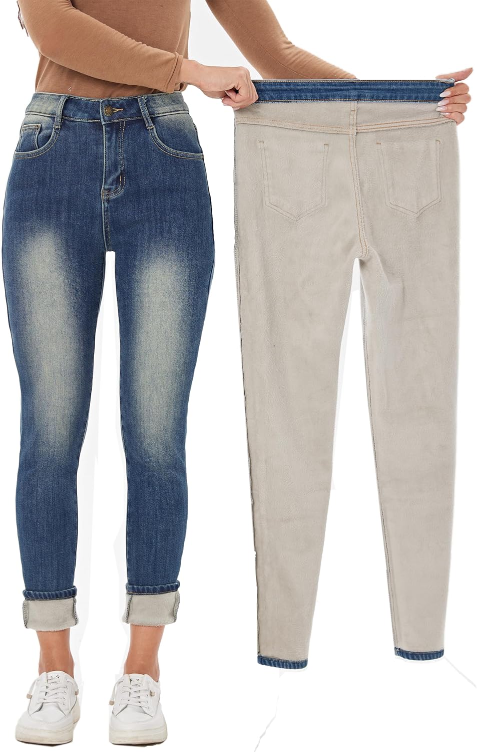 Yehopere Women's Winter Fleece Lined Jeans for Cold Weather