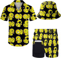 Mens Hawaiian Button Down Tracksuit Set with Bucket Hat - Lightweight
