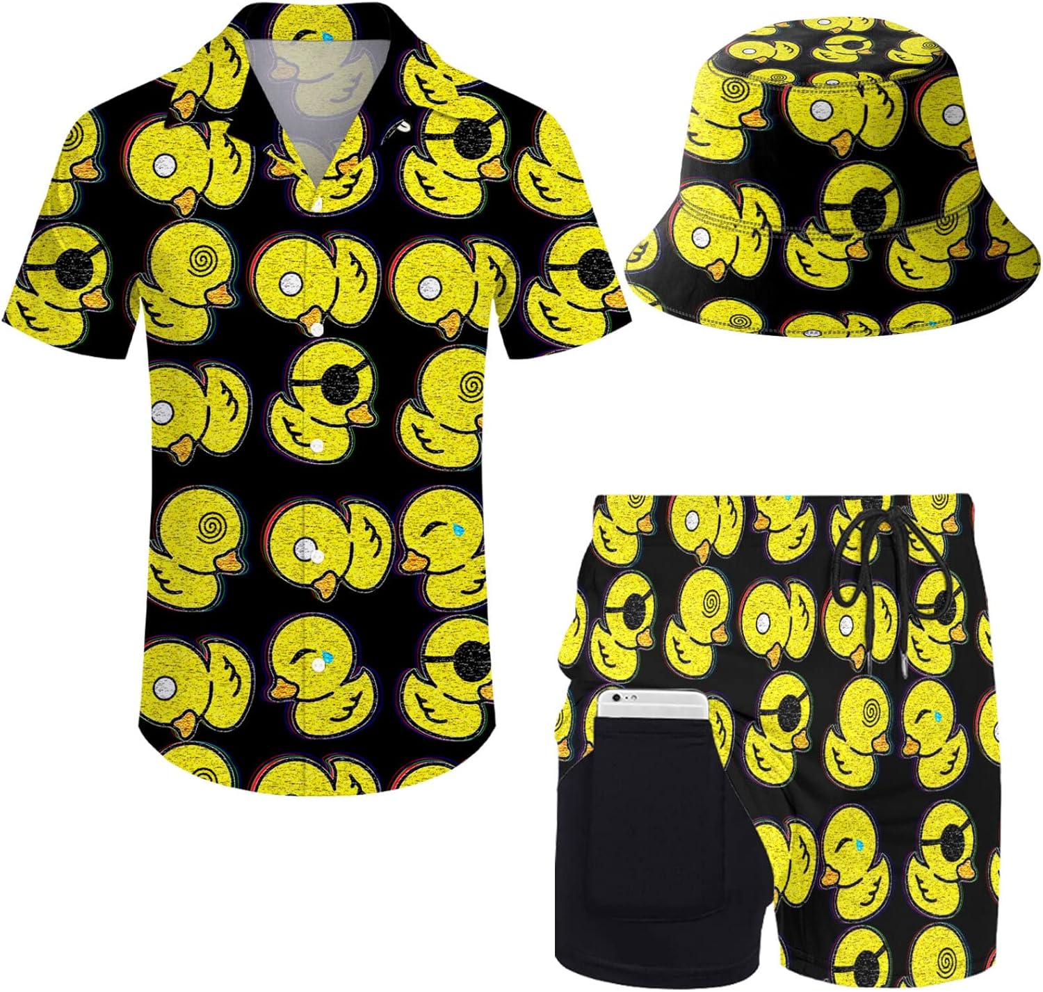 Mens 2 Piece Tracksuit Hawaiian Button Down Shirt Set with Hat