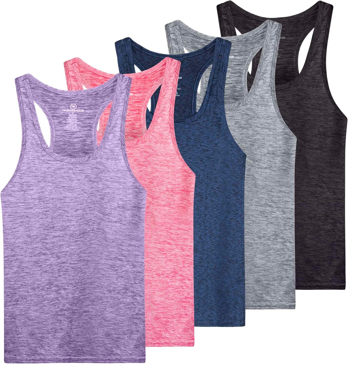 Real Essentials 5-Pack Women's Racerback Tank Tops for Activewear