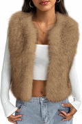 Faux Fur Vest For Women Sleeveless Cropped Fuzzy Jacket - Fluffy Fall