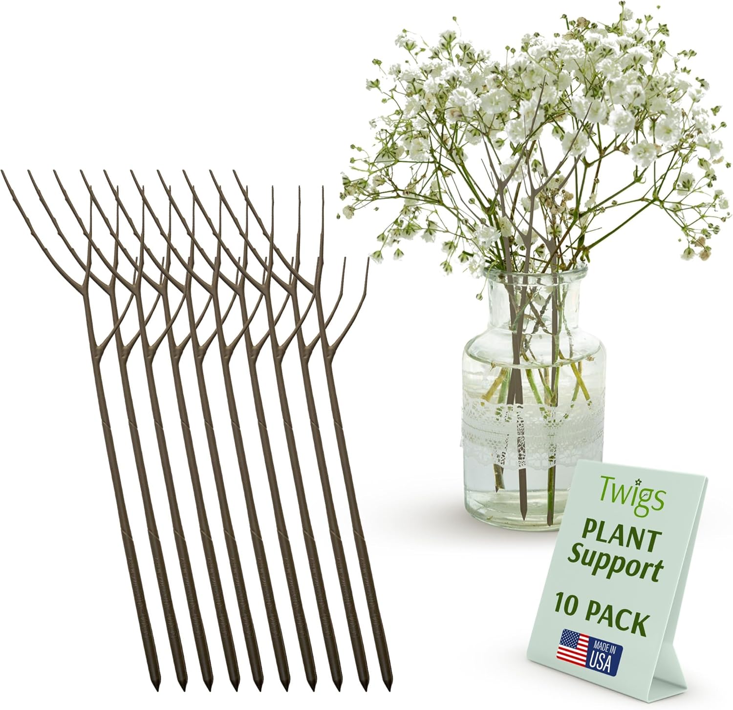 Plant Support Stakes for Indoor & Outdoor Use - 10 Pack
