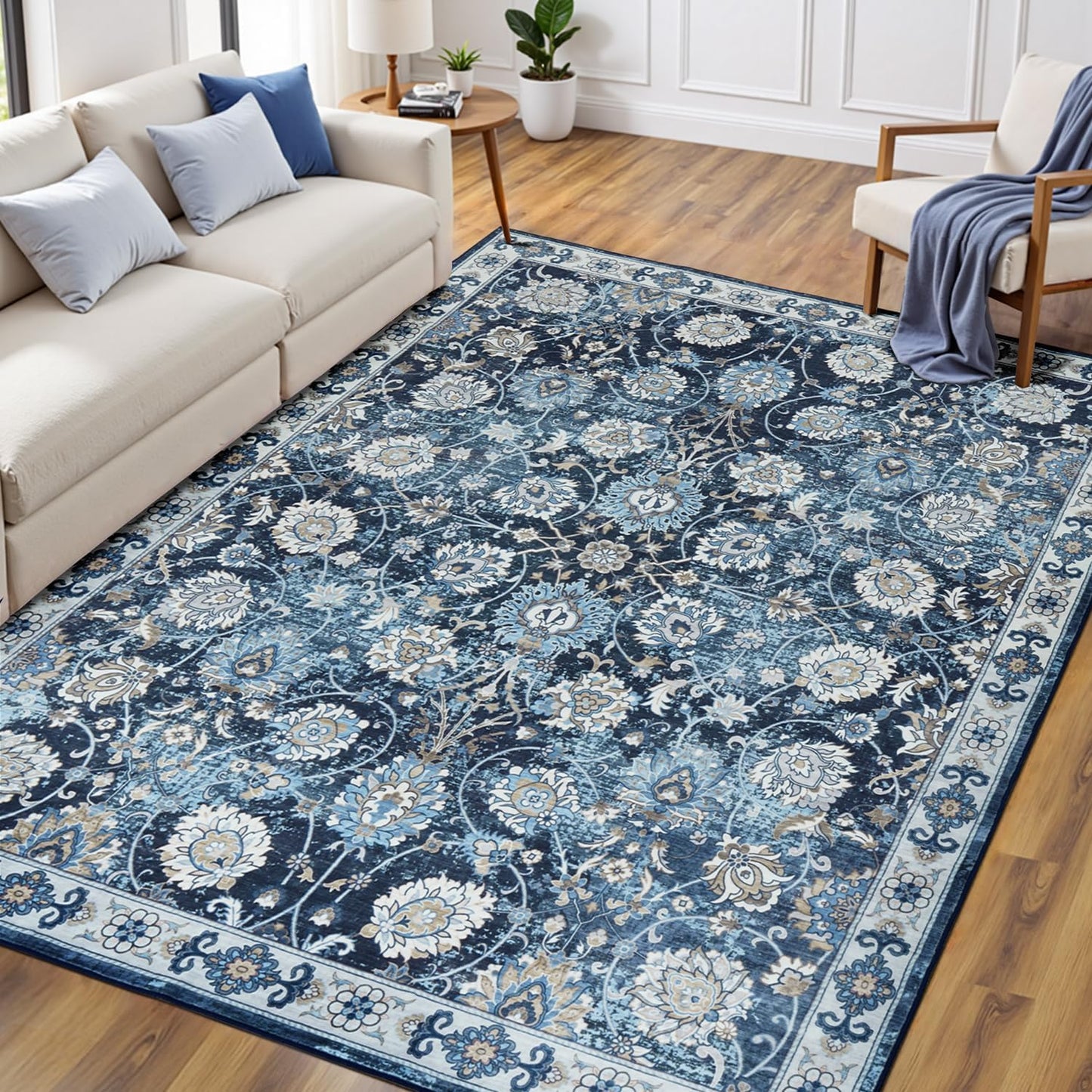 Floral Washable Area Rugs 5x7 for Living Room and Bedroom