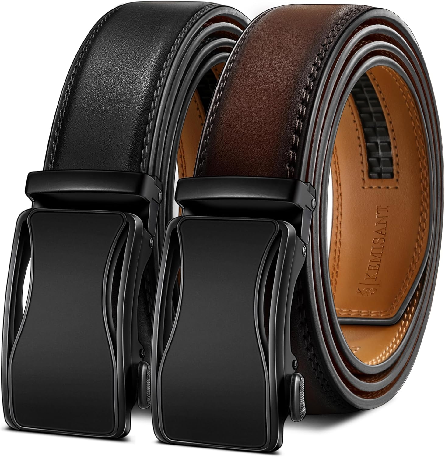 KEMISANT Mens Ratchet Belt - Adjustable Sliding Dress Belt