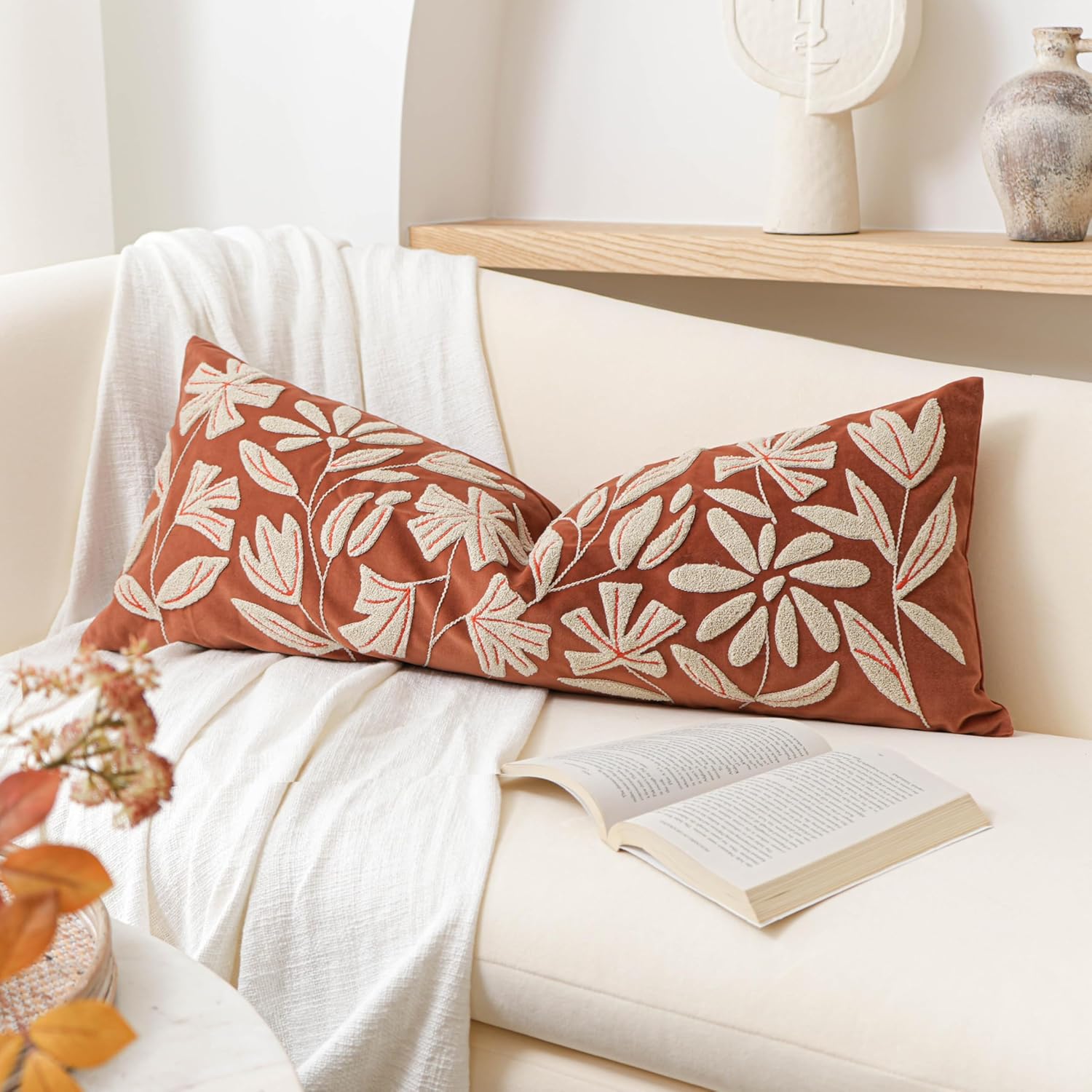 Fall Throw Pillow Cover 14x36 Long Lumbar Soft Velvet Accent