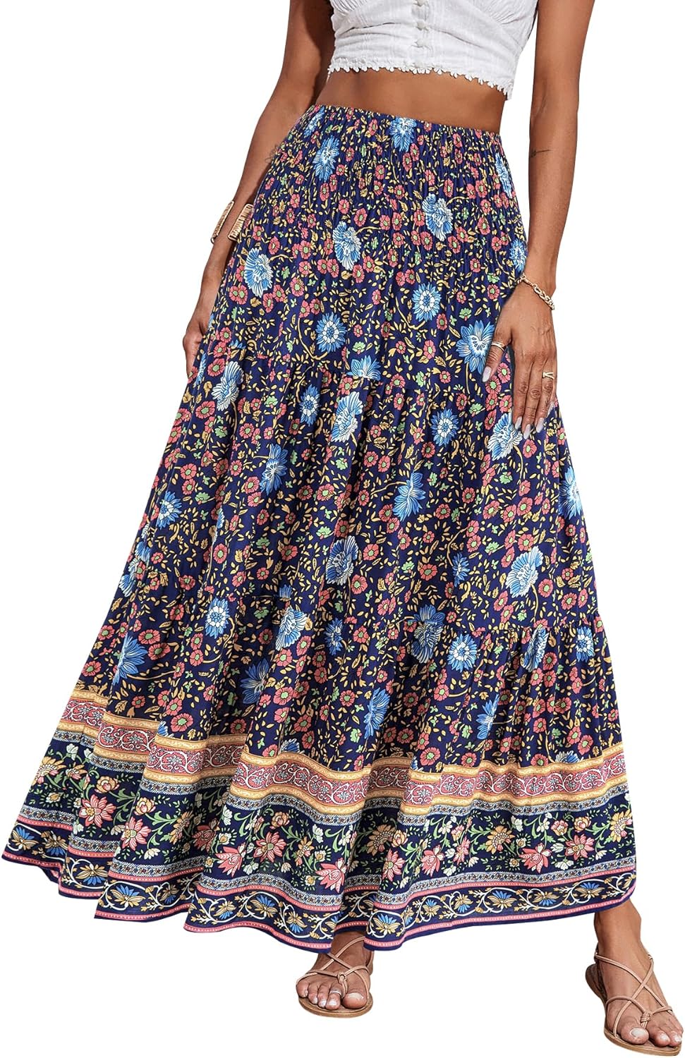 CFLONGE Summer Maxi Skirts for Women - Trendy Floral A Line