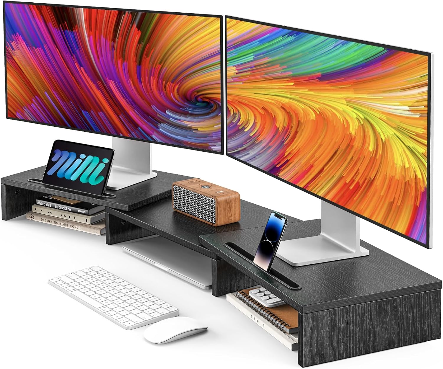 AMERIERGO Dual Monitor Stand: Space-Saving Desk Organizer