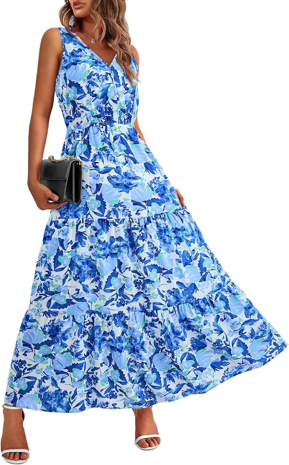 BTFBM Women Summer Dresses Casual Sleeveless Maxi Floral Dress