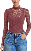 Long Sleeve Mesh Lace Bodysuit Mock Neck - Night Out Staple