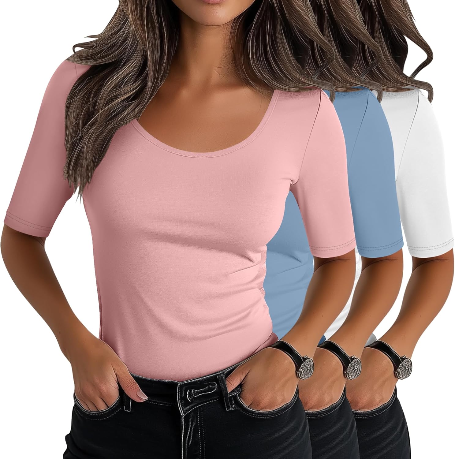 Neer Women's Scoop Neck Stretchy Tops for Casual Summer Wear