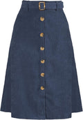 Allegra K High Waist Button Front A-Line Corduroy Midi Skirt Women's