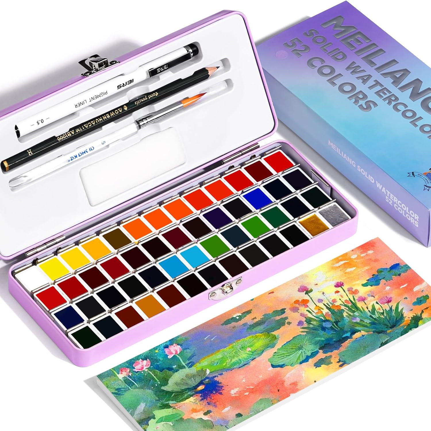 MeiLiang Travel Watercolor Set with 52 Vibrant Colors and More