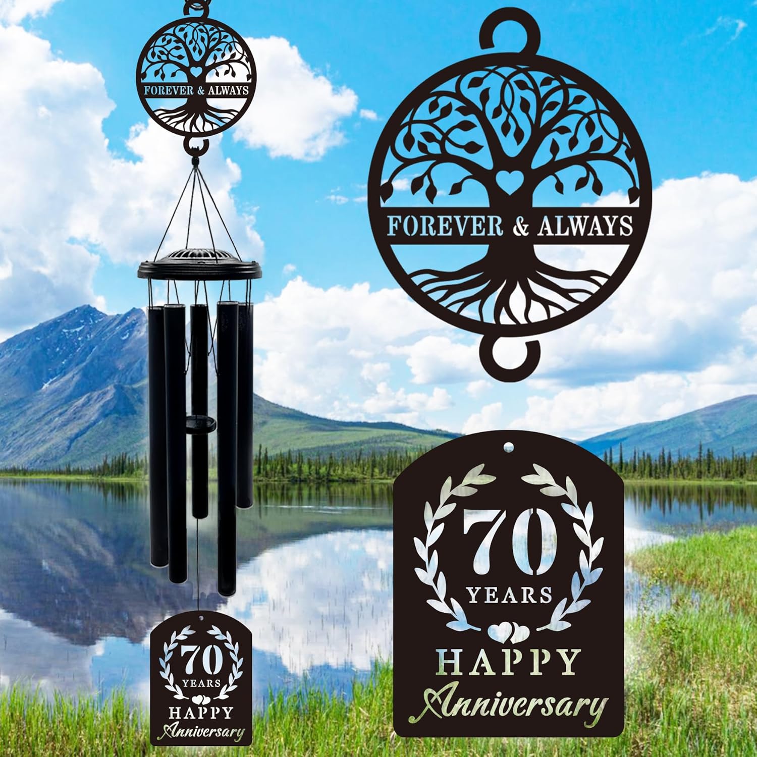 37ft' 70th Anniversary Wind Chime Gifts for Couples and Parents