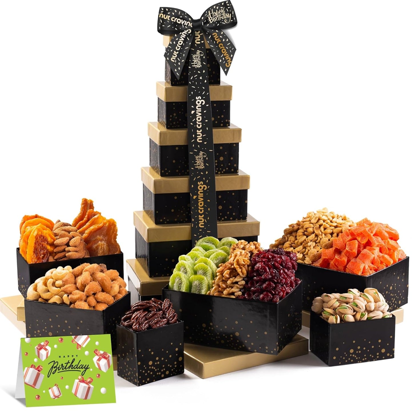Gourmet Nut and Dried Fruit Birthday Gift Tower for All Ages