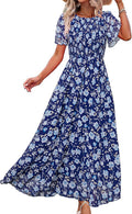 Simplee Womens Summer Floral Maxi Dress - Smocked Chiffon Fit