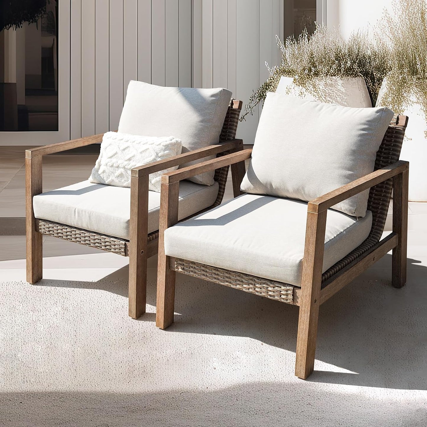 Premium Eucalyptus Outdoor Club Chairs Set of 2 for Patios
