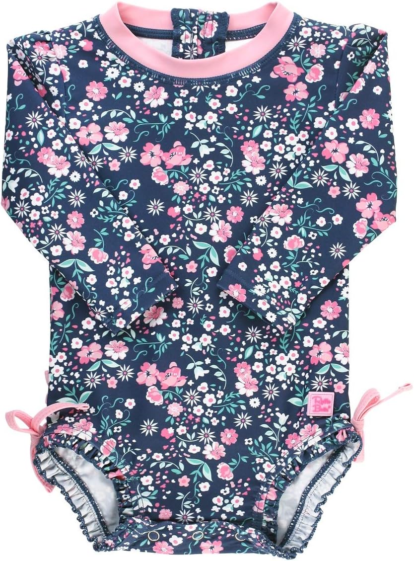 RuffleButts Baby Girls Floral Long Sleeve Rash Guard Swimsuit
