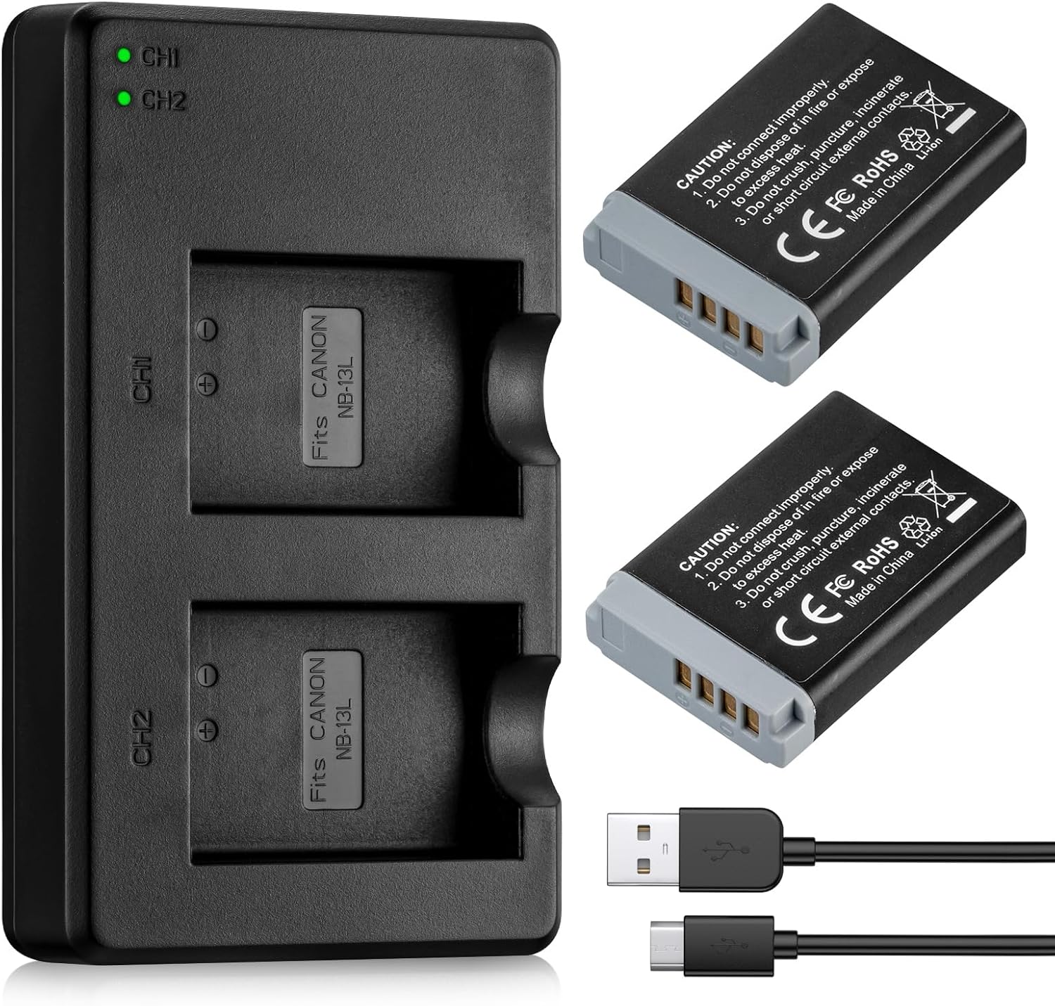 Powerextra NB-13L Battery and Dual USB Charger for Canon Cameras