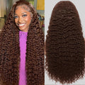 30Inch Chocolate Brown Deep Wave Lace Front Wigs Human Hair 200