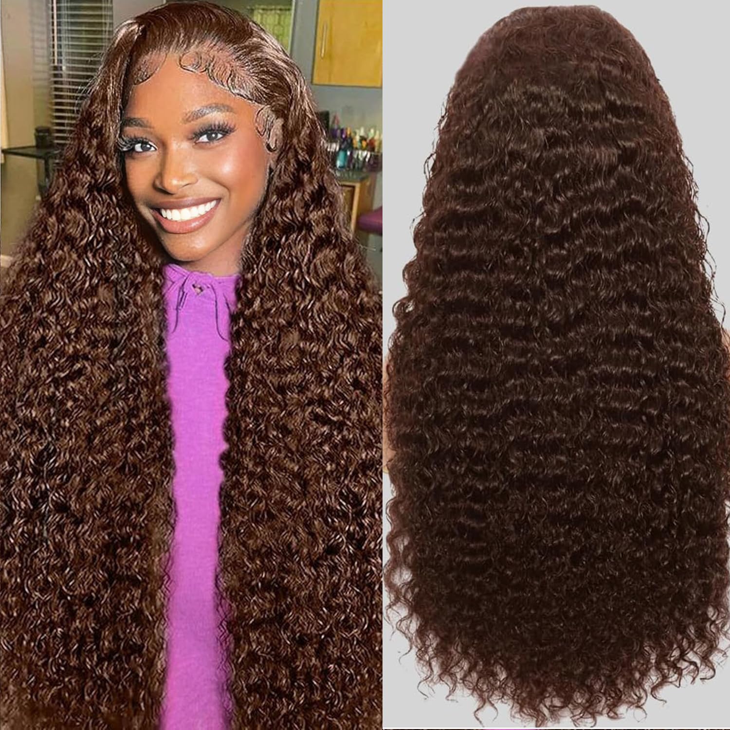 30Inch Chocolate Brown Deep Wave Lace Front Wig for Women