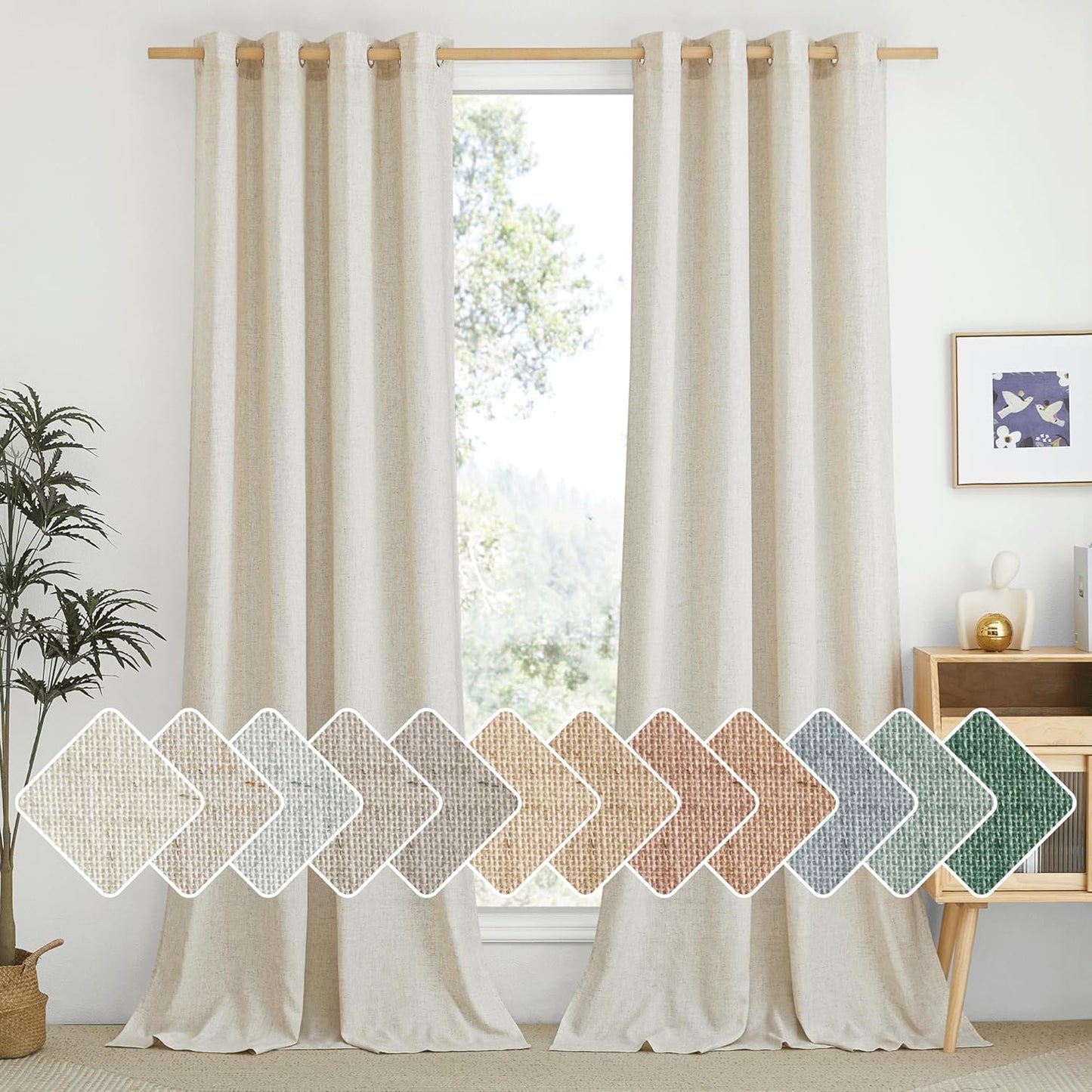NICETOWN Natural Linen 102 inch Curtains for Bedroom and Living Room