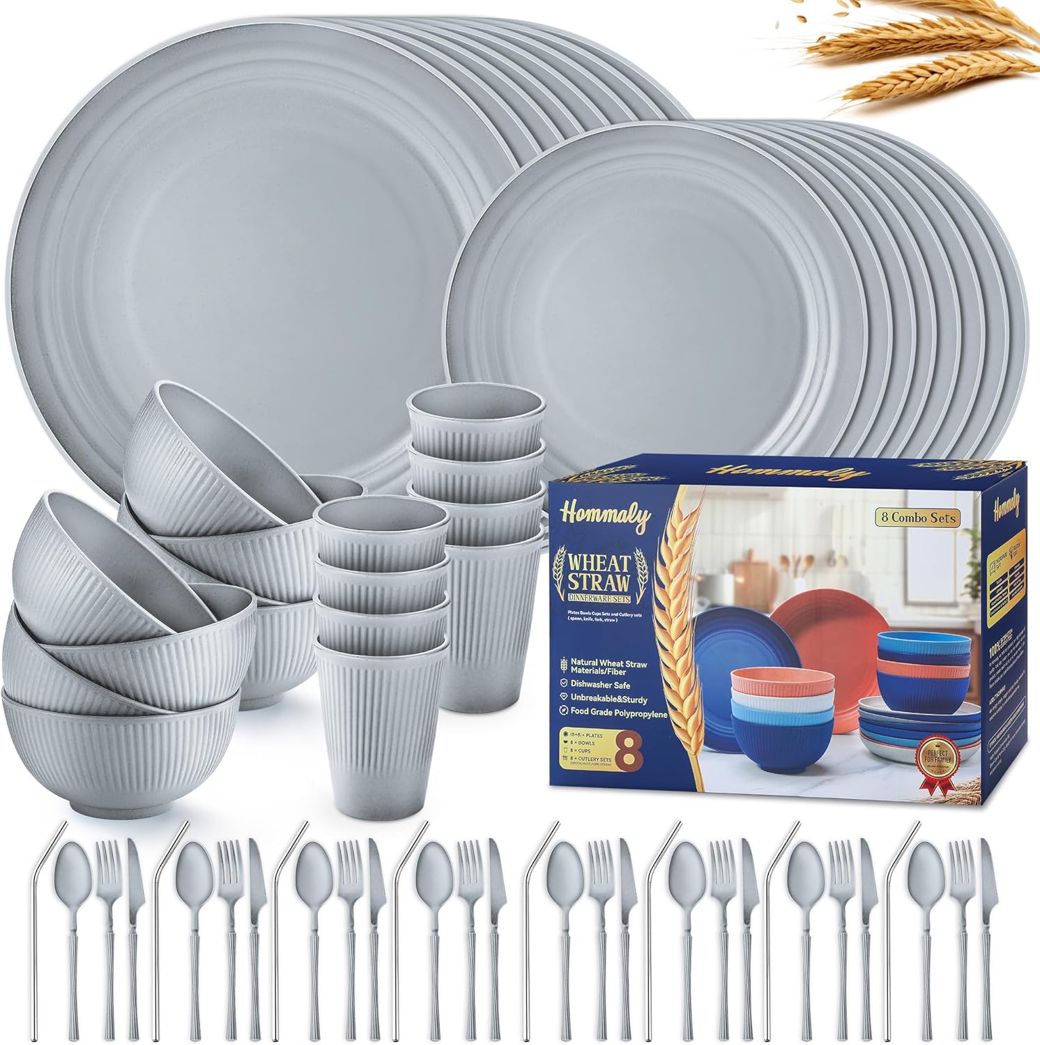 Wheat Straw Dinnerware Sets - 64-Piece Unbreakable Dish Set