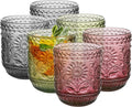 Topsky Vintage Drinking Glass Set of 6 - Embossed Floral 12 oz