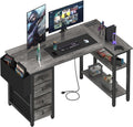 L Shaped Computer Desk with Drawers & Power Outlet - Compact Corner