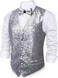 Mens Sequins Vest for Men V-neck Waistcoat and Bowtie Set - Shiny Prom