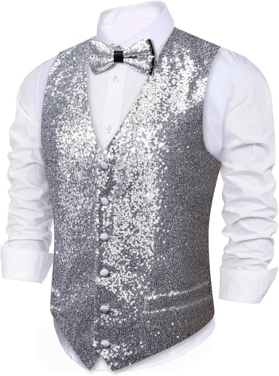 Barry.Wang Mens Sequins Vest for Prom Party Tuxedo Set
