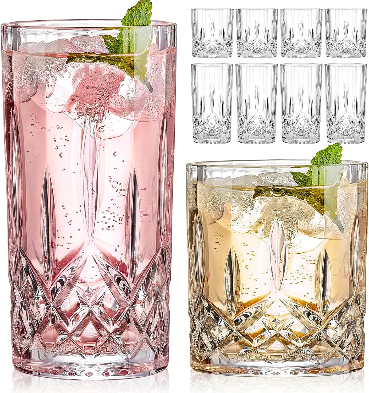 Crystal Glassware Set for Cocktails & Whisky
