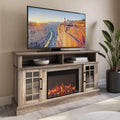 BELLEZE Traditional 58in Rustic TV Stand with Electric Fireplace