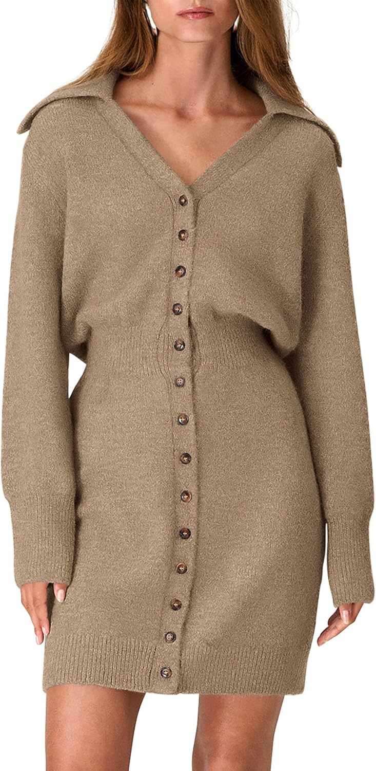 Trendy Long Sleeve Button Down Sweater Dress for Women 2025