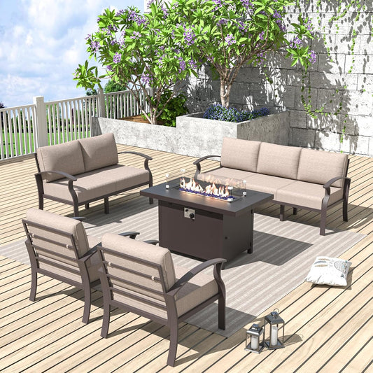 ALAULM Aluminum Patio Furniture Set with Fire Pit Table