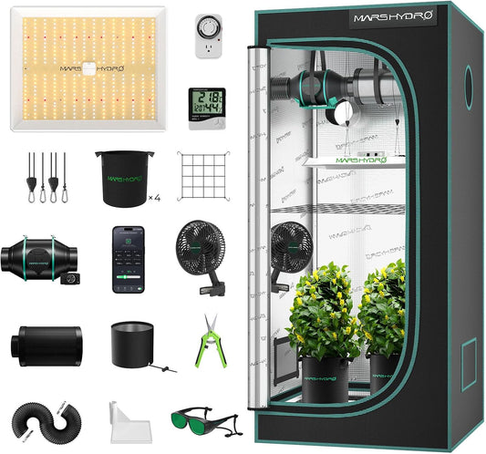 MARS HYDRO 3x3 Grow Tent Kit with LED Light and Ventilation System