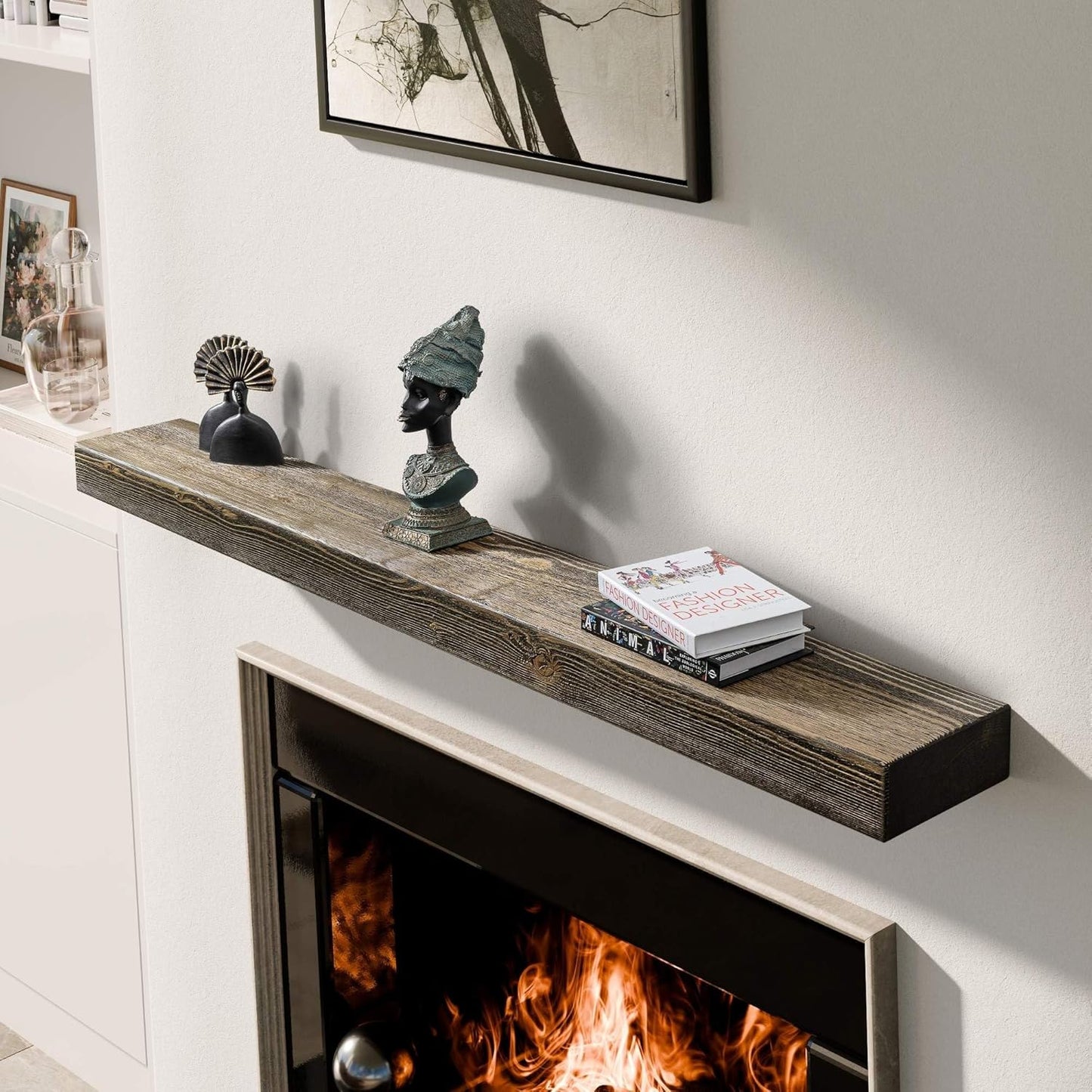 BoscoMondo Solid Wood Fireplace Mantel Shelf for Rustic Charm